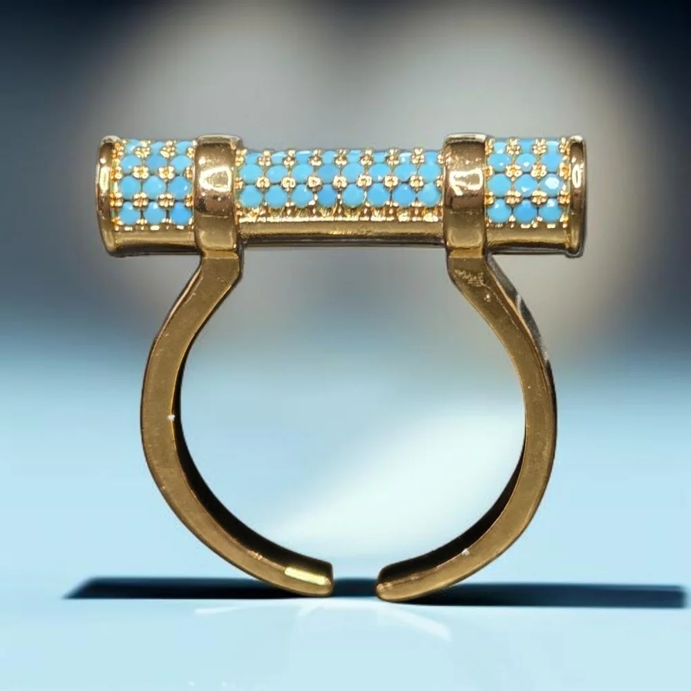 18k Gold Plated Micro Turquoise Crystal Bar Ring